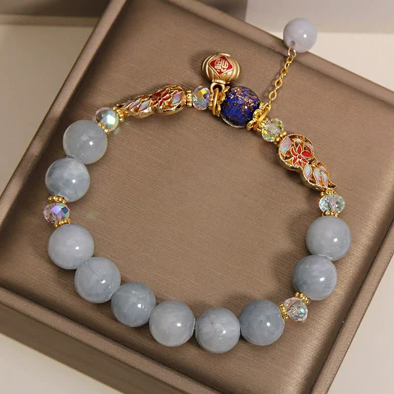 Buddha Stones Bracciale rotondo pendente con zucca cloisonné e carattere Fu acquamarina - image 8