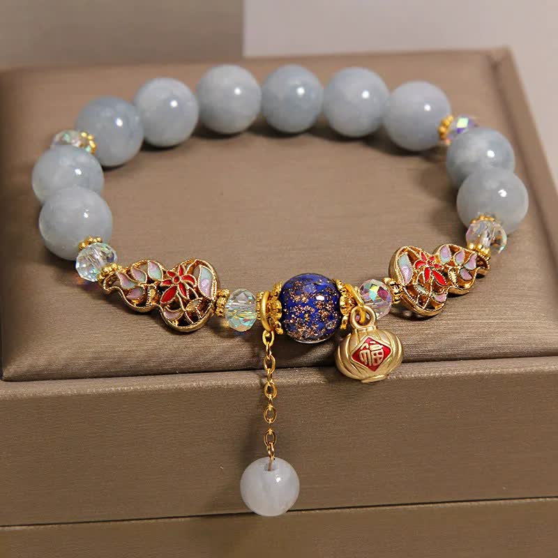 Buddha Stones Bracciale rotondo pendente con zucca cloisonné e carattere Fu acquamarina - image 2