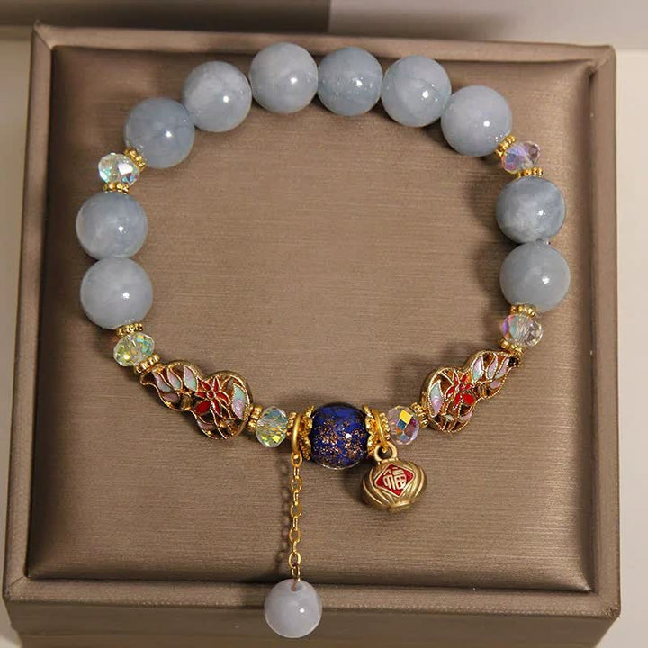 Buddha Stones Bracciale rotondo pendente con zucca cloisonné e carattere Fu acquamarina - image 4