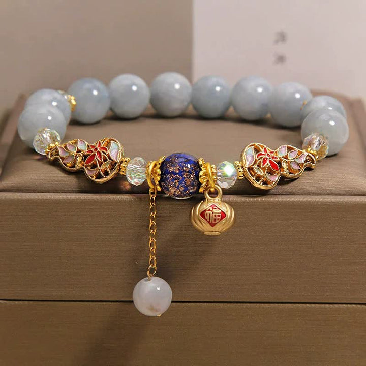 Buddha Stones Bracciale rotondo pendente con zucca cloisonné e carattere Fu acquamarina - Acquamarina (Coraggio ♥ Calmante) - image 0