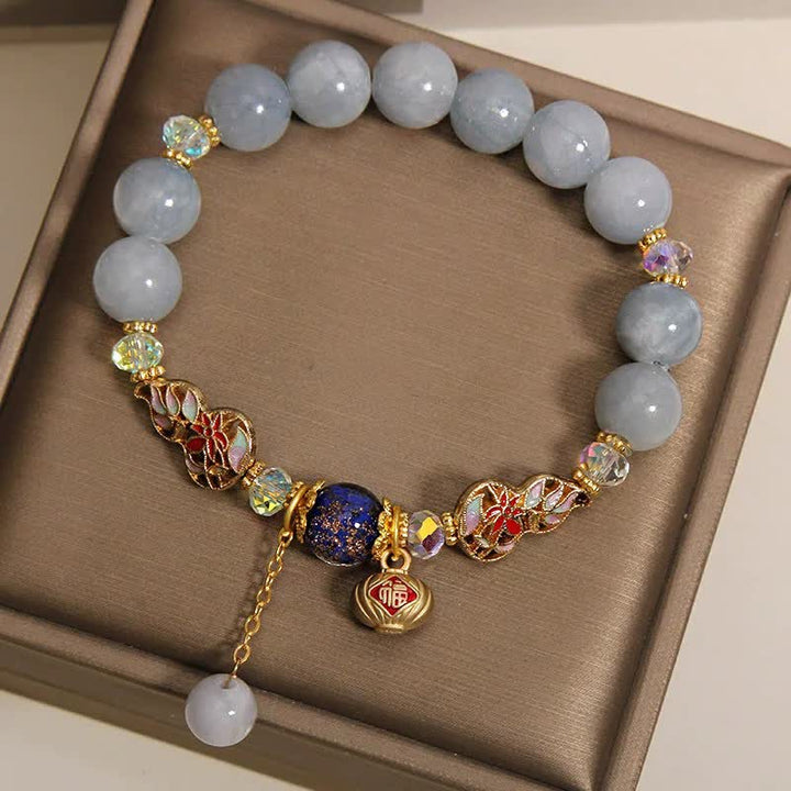 Buddha Stones Bracciale rotondo pendente con zucca cloisonné e carattere Fu acquamarina - image 3