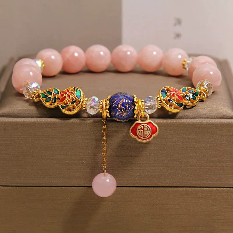 Buddha Stones Bracciale rotondo pendente con zucca cloisonné e carattere Fu acquamarina - Calcedonio rosa (Pace interiore ♥ Perdono) - image 9