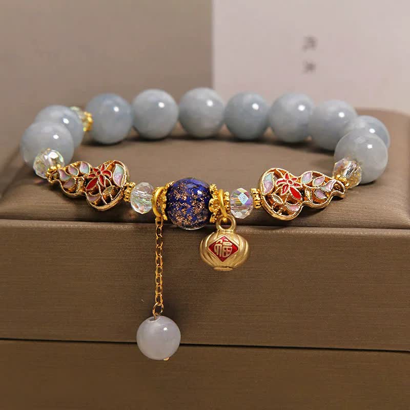 Buddha Stones Bracciale rotondo pendente con zucca cloisonné e carattere Fu acquamarina - image 1