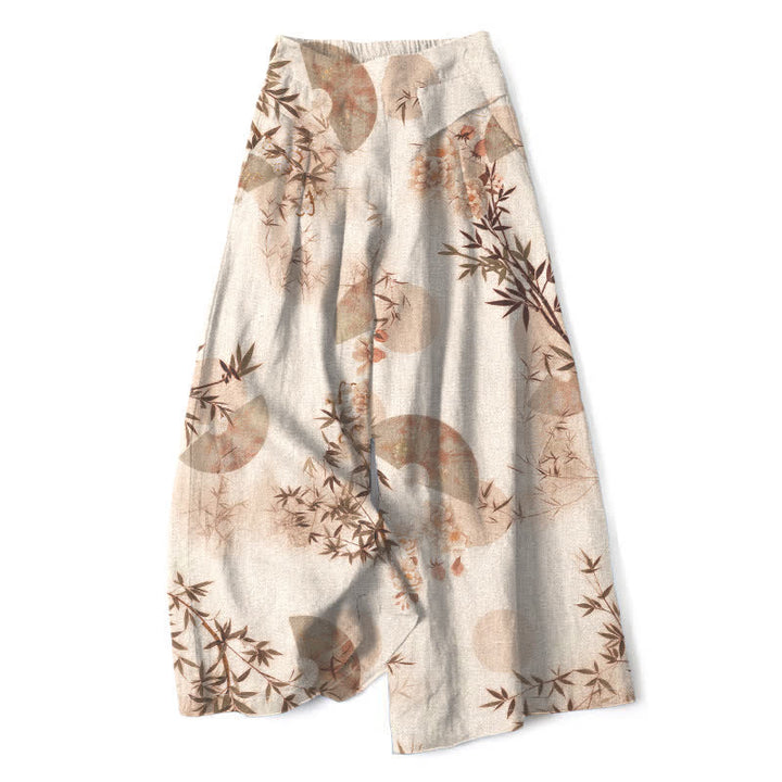 Buddha Stones Pantaloni da donna a gamba larga con elastico in vita e tasche, in cotone e lino, con fantasia orientale a foglie di bambù. - Biancheria - US16, UK/AU20, EU48 (3XL) - image 5