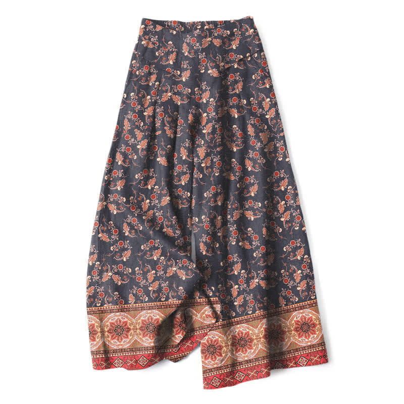 Buddha Stones Pantaloni da donna in cotone e lino, stile bohémien, a gamba larga con elastico in vita e tasche, con fantasia floreale. - Grigio ardesia - US16, UK/AU20, EU48 (3XL) - image 5