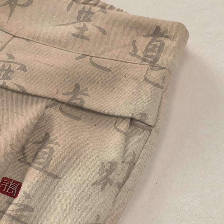Buddha Stones Pantaloni da donna in cotone e lino con elastico in vita e gamba larga, fantasia calligrafica con gatti e tasche. - image 3