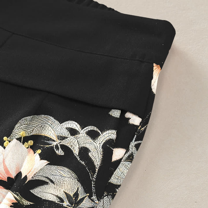 Buddha Stones Pantaloni da donna in cotone e lino con motivo drago orientale, vita elasticizzata e gamba larga, con tasche. - image 3