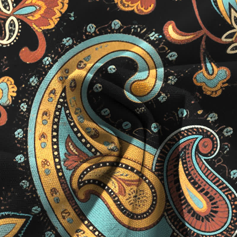Buddha Stones Pantaloni da donna a gamba larga in cotone e lino con elastico in vita e motivo floreale paisley in stile bohémien, con tasche. - image 4
