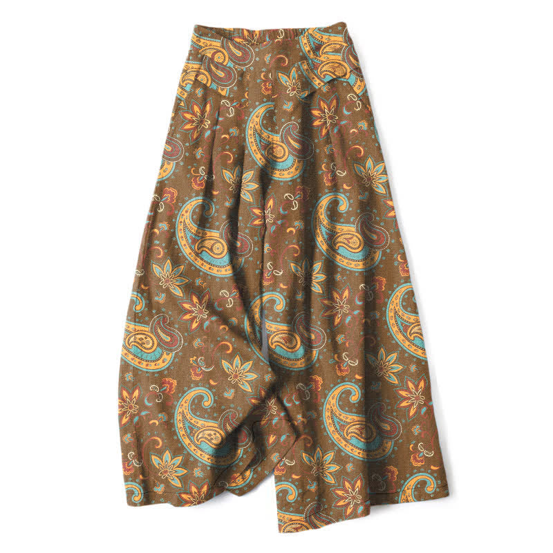 Buddha Stones Pantaloni da donna a gamba larga in cotone e lino con elastico in vita e motivo floreale paisley in stile bohémien, con tasche. - Siena - US16, UK/AU20, EU48 (3XL) - image 5