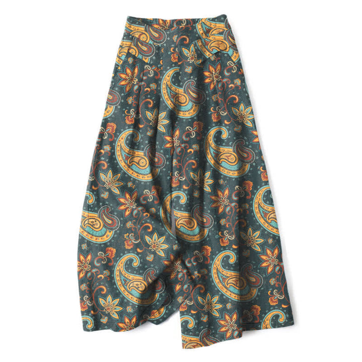 Buddha Stones Pantaloni da donna a gamba larga in cotone e lino con elastico in vita e motivo floreale paisley in stile bohémien, con tasche. - Verde acqua - US16, UK/AU20, EU48 (3XL) - image 7