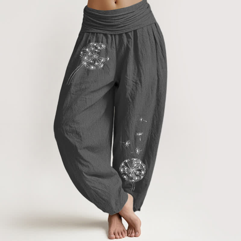 Buddha Stones Pantaloni harem da donna in puro cotone con motivo a semi di tarassaco e elastico in vita. - Grigio tenue - US16, UK/AU20, EU48 (3XL) - image 8