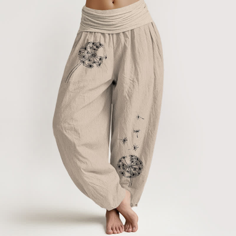 Buddha Stones Pantaloni harem da donna in puro cotone con motivo a semi di tarassaco e elastico in vita. - Tan - US16, UK/AU20, EU48 (3XL) - image 14
