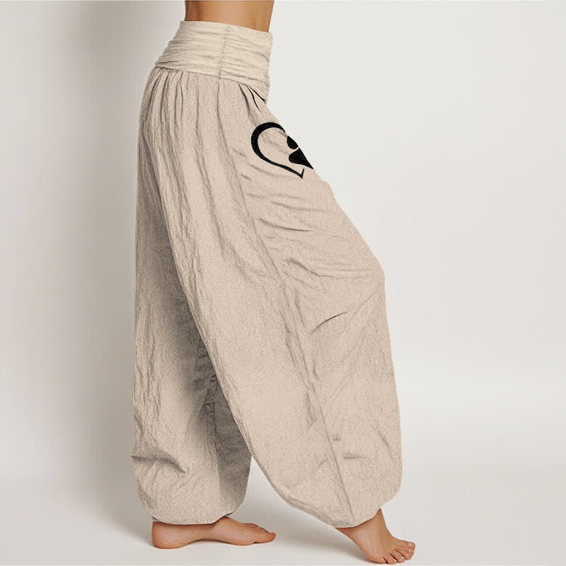 Buddha Stones Pantaloni harem da donna in puro cotone con stampa a cuori e zampe, elastico in vita. - image 16