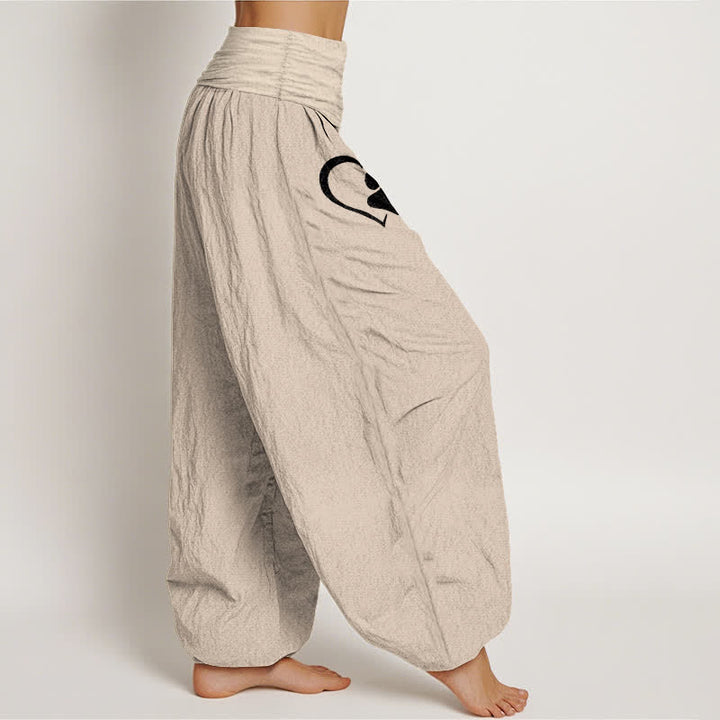 Buddha Stones Pantaloni harem da donna in puro cotone con stampa a cuori e zampe, elastico in vita. - image 16