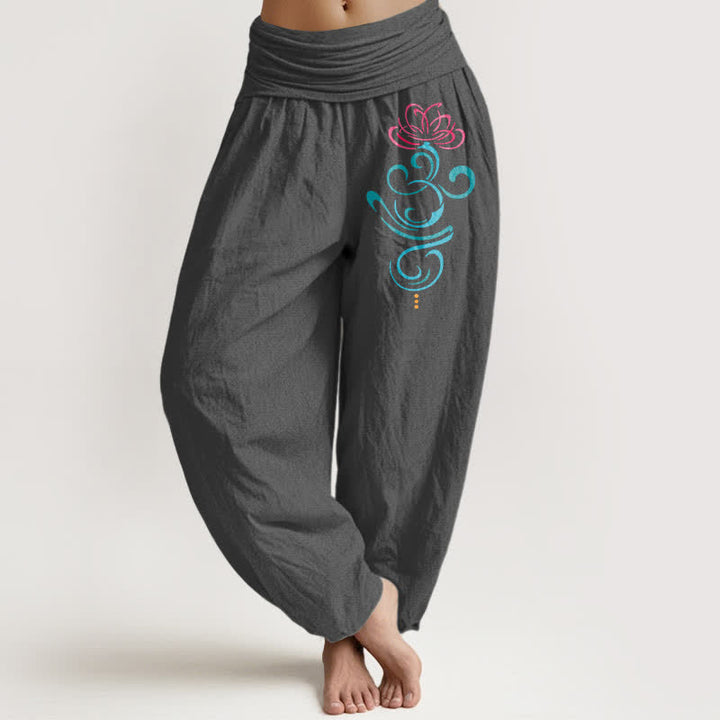 Buddha Stones Pantaloni harem da donna in puro cotone con motivo a vite di loto e elastico in vita. - Grigio tenue - US16, UK/AU20, EU48 (3XL) - image 8