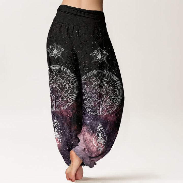 Buddha Stones Pantaloni harem da donna in cotone con motivo mandala di loto celeste e vita elasticizzata. - image 6