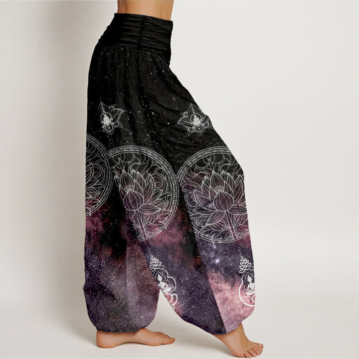 Buddha Stones Pantaloni harem da donna in cotone con motivo mandala di loto celeste e vita elasticizzata. - image 7