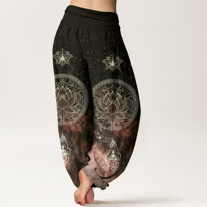 Buddha Stones Pantaloni harem da donna in cotone con motivo mandala di loto celeste e vita elasticizzata. - image 9