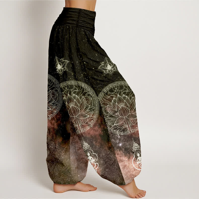 Buddha Stones Pantaloni harem da donna in cotone con motivo mandala di loto celeste e vita elasticizzata. - image 10