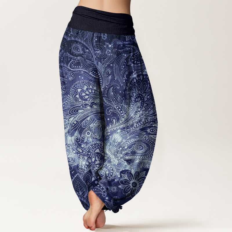 Buddha Stones Pantaloni harem da donna in puro cotone con elegante motivo paisley e elastico in vita. - image 1