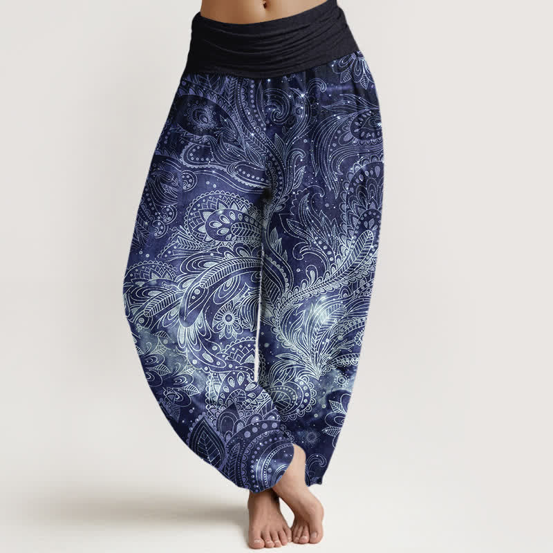 Buddha Stones Pantaloni harem da donna in puro cotone con elegante motivo paisley e elastico in vita. - Marina - US16, UK/AU20, EU48 (3XL) - image 0