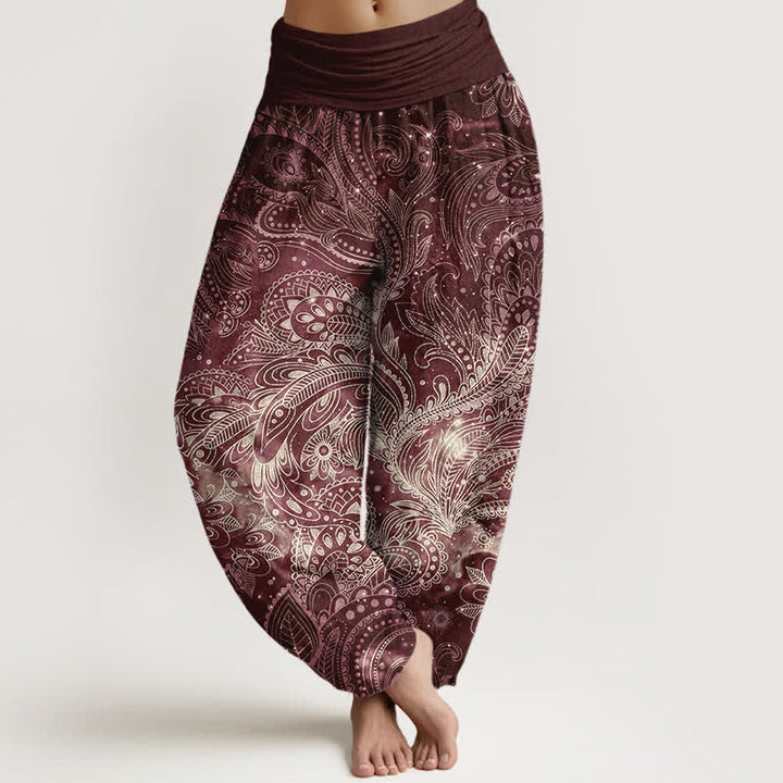 Buddha Stones Pantaloni harem da donna in puro cotone con elegante motivo paisley e elastico in vita. - Marrone - US16, UK/AU20, EU48 (3XL) - image 8