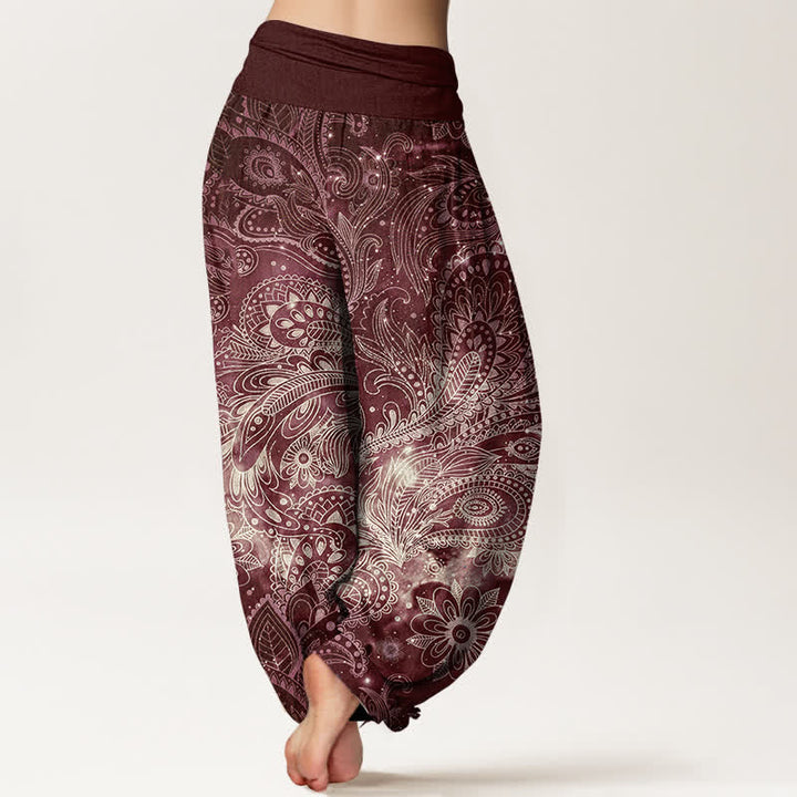 Buddha Stones Pantaloni harem da donna in puro cotone con elegante motivo paisley e elastico in vita. - image 9