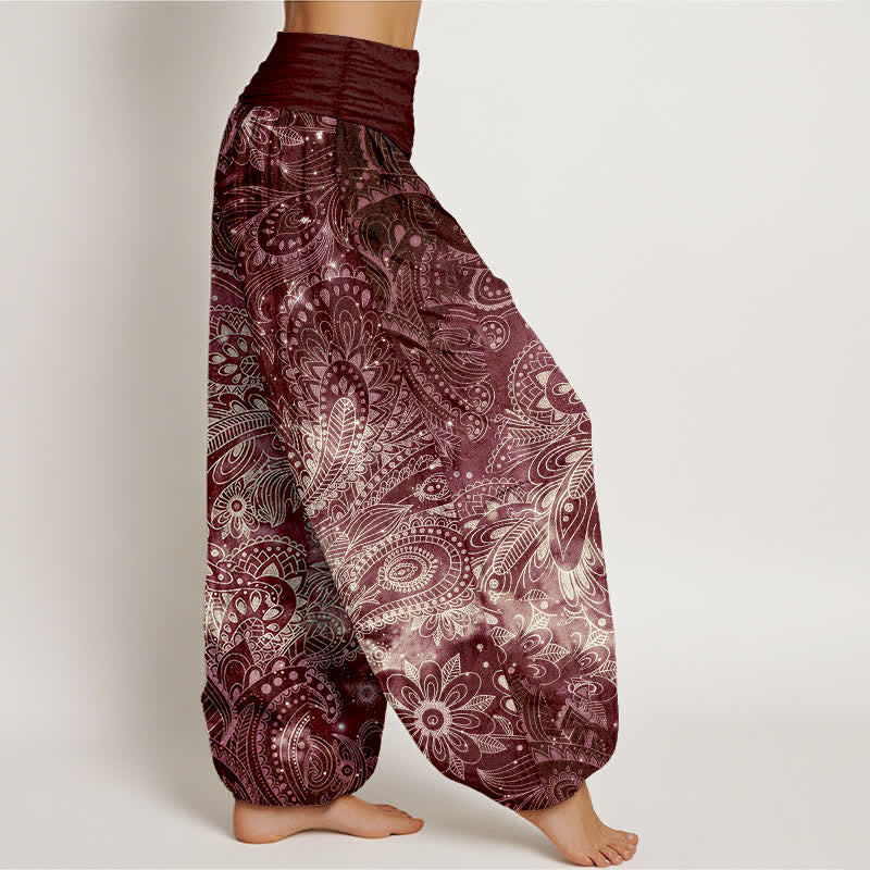 Buddha Stones Pantaloni harem da donna in puro cotone con elegante motivo paisley e elastico in vita. - image 10