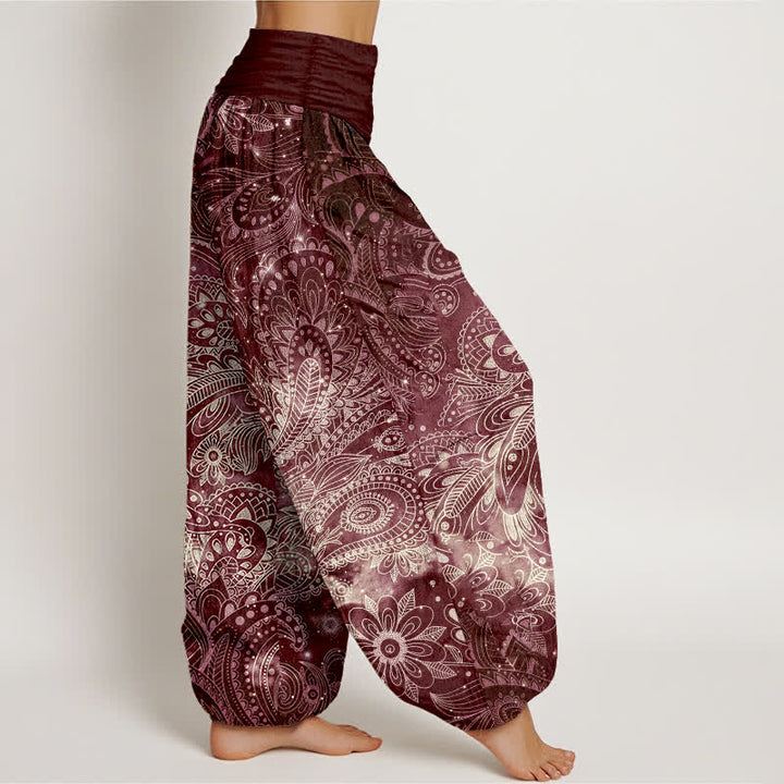 Buddha Stones Pantaloni harem da donna in puro cotone con elegante motivo paisley e elastico in vita. - image 10