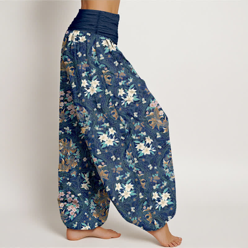 Buddha Stones Pantaloni harem da donna in puro cotone con motivo a medaglione floreale e vita elasticizzata. - image 2
