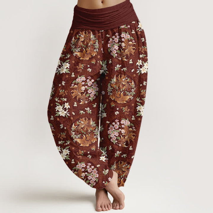 Buddha Stones Pantaloni harem da donna in puro cotone con motivo a medaglione floreale e vita elasticizzata. - Marrone - US16, UK/AU20, EU48 (3XL) - image 5