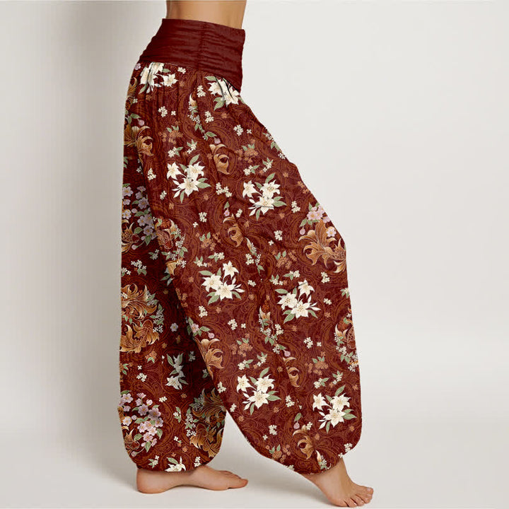 Buddha Stones Pantaloni harem da donna in puro cotone con motivo a medaglione floreale e vita elasticizzata. - image 7