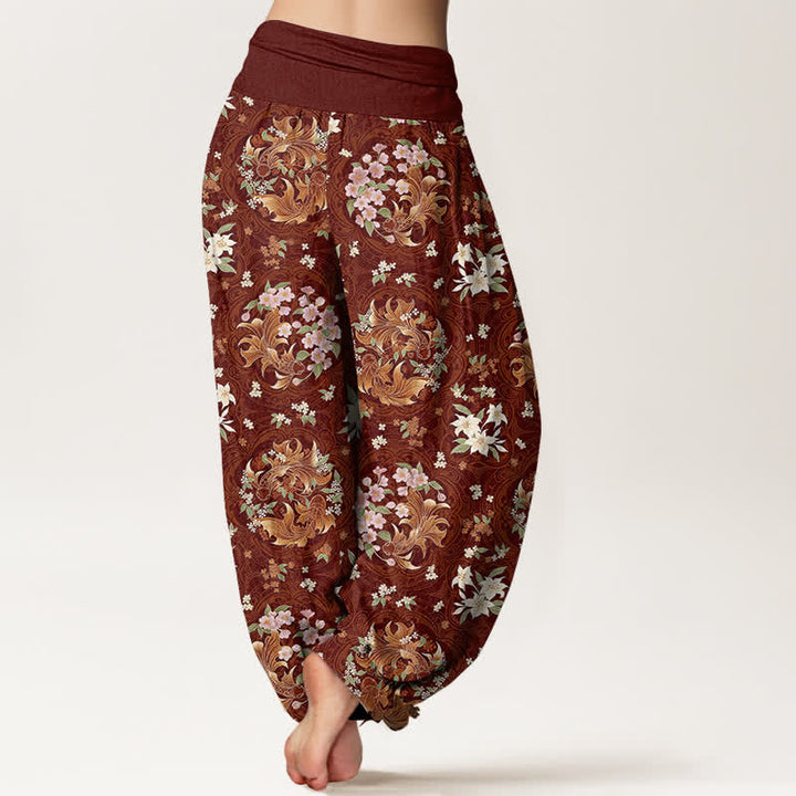 Buddha Stones Pantaloni harem da donna in puro cotone con motivo a medaglione floreale e vita elasticizzata. - image 6
