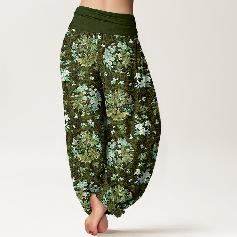 Buddha Stones Pantaloni harem da donna in puro cotone con motivo a medaglione floreale e vita elasticizzata. - image 9