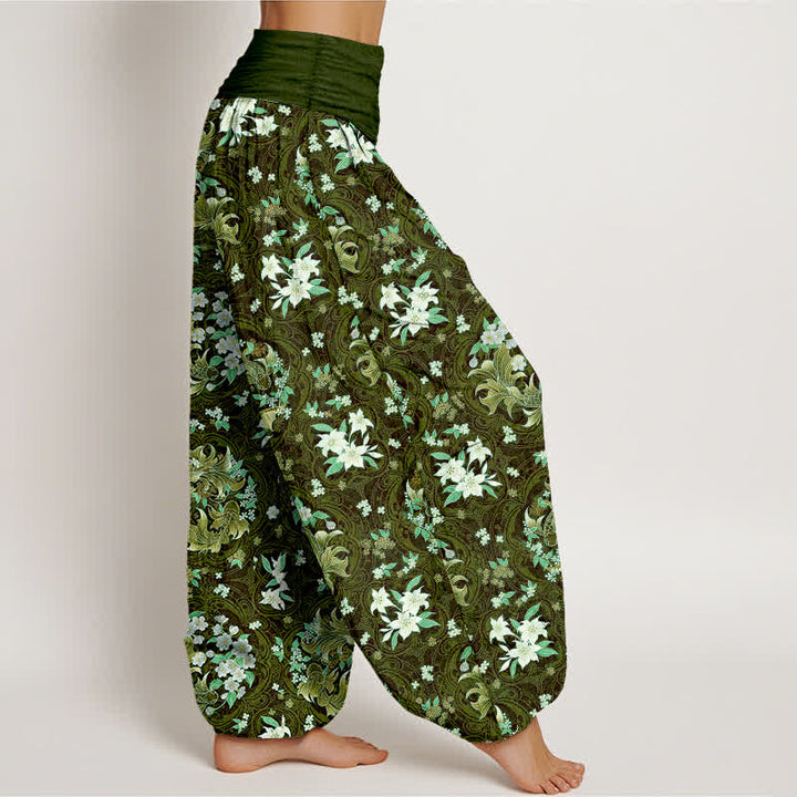 Buddha Stones Pantaloni harem da donna in puro cotone con motivo a medaglione floreale e vita elasticizzata. - image 10