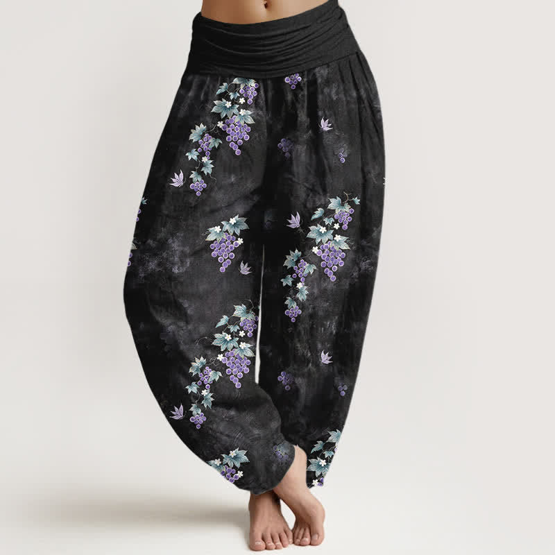 Buddha Stones Pantaloni harem da donna in cotone con motivo vintage a vite e elastico in vita. - Nero - US16, UK/AU20, EU48 (3XL) - image 0