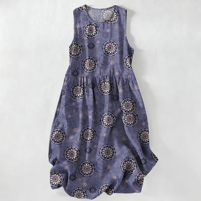 Buddha Stones Abito midi estivo da donna senza maniche con motivo mandala e medaglione, stile boho casual, con tasche. - Viola medio - US16, UK/AU20, EU48 (3XL) - image 5