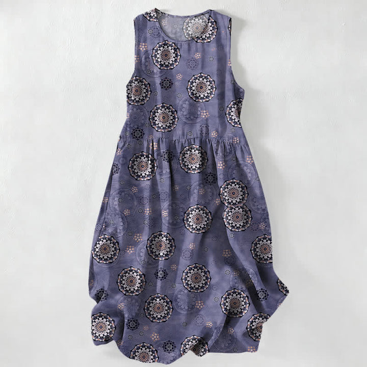 Buddha Stones Abito midi estivo da donna senza maniche con motivo mandala e medaglione, stile boho casual, con tasche. - Viola medio - US16, UK/AU20, EU48 (3XL) - image 5