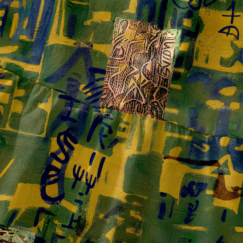 Buddha Stones Abito midi estivo casual da donna con motivo astratto patchwork geometrico e tasche. - image 1