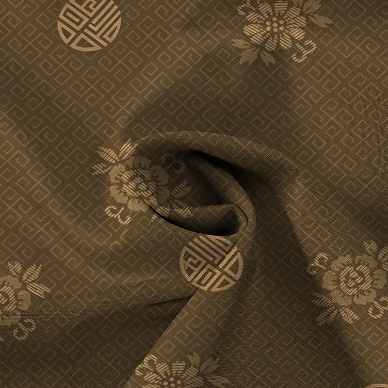 Buddha Stones Camicia da uomo a maniche corte traspirante con bottoni e motivo a medaglione floreale geometrico. - image 4