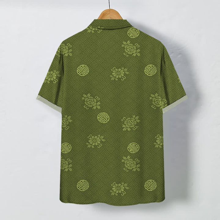 Buddha Stones Camicia da uomo a maniche corte traspirante con bottoni e motivo a medaglione floreale geometrico. - image 6