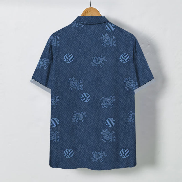 Buddha Stones Camicia da uomo a maniche corte traspirante con bottoni e motivo a medaglione floreale geometrico. - image 11