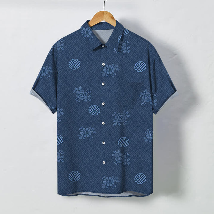 Buddha Stones Camicia da uomo a maniche corte traspirante con bottoni e motivo a medaglione floreale geometrico. - Marina - US/UK/AU48, EU58 (4XL) - image 10