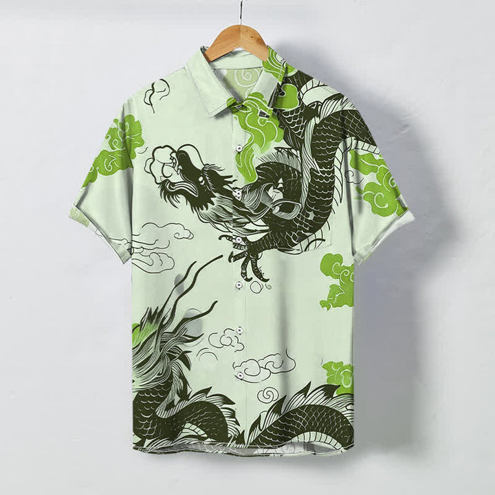Buddha Stones Camicia da uomo a maniche corte con bottoni, motivo drago orientale e nuvole, resistente alle pieghe. - Melata - US/UK/AU48, EU58 (4XL) - image 6