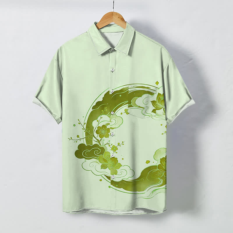 Buddha Stones Camicia da uomo a maniche corte traspirante con motivo floreale orientale, fiori di loto, pesco e nuvole, bottoni. - Melata - US/UK/AU48, EU58 (4XL) - image 6
