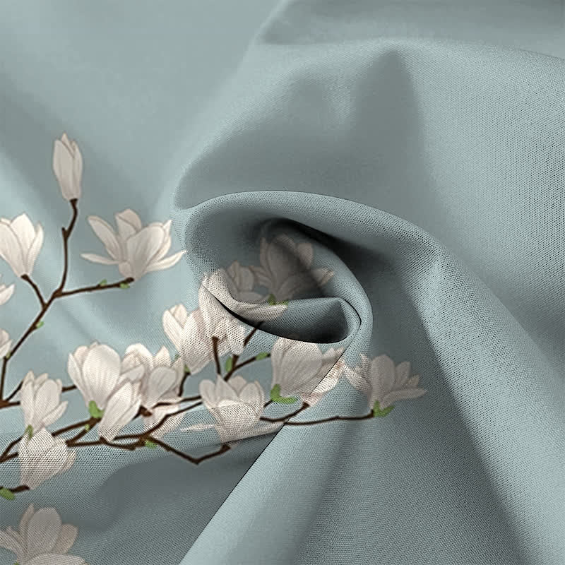 Buddha Stones Camicia da uomo a maniche corte con bottoni a fantasia floreale di magnolia bianca, resistente alle pieghe. - image 2