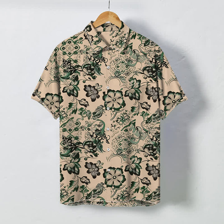 Buddha Stones Camicia da uomo a maniche corte con bottoni a fantasia floreale tropicale e motivo a foglie, resistente alle pieghe. - NavajoWhite - US/UK/AU48, EU58 (4XL) - image 0