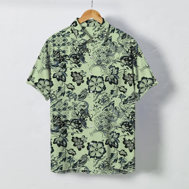 Buddha Stones Camicia da uomo a maniche corte con bottoni a fantasia floreale tropicale e motivo a foglie, resistente alle pieghe. - Verde pallido - US/UK/AU48, EU58 (4XL) - image 6