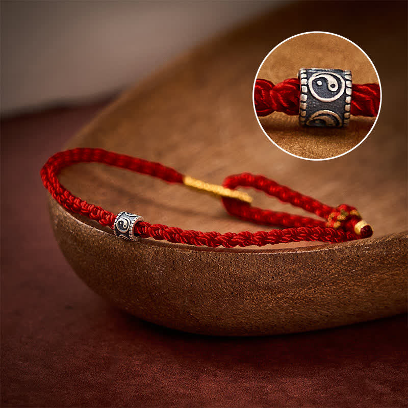 Buddha Stones Bracciale minimalista intrecciato a mano con fili neri e rossi, simbolo Yin Yang di protezione. - Rosso vino - Filo rosso (Protezione♥Fortuna) - image 7