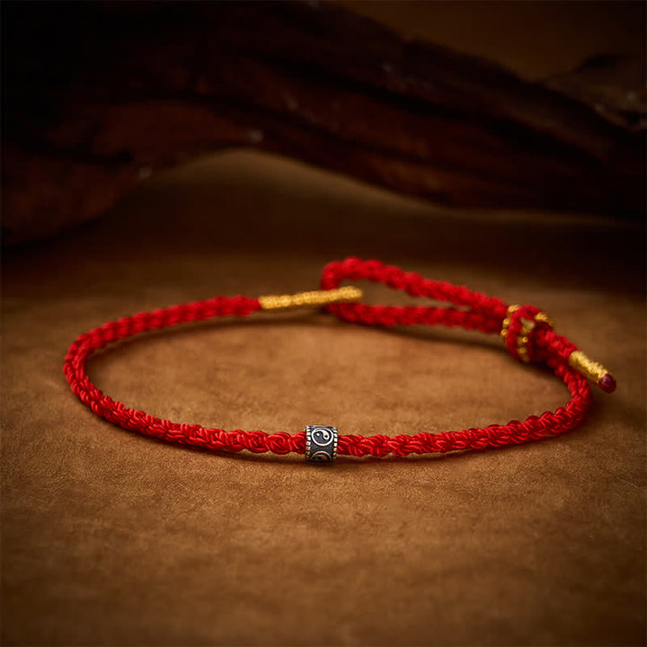 Buddha Stones Bracciale minimalista intrecciato a mano con fili neri e rossi, simbolo Yin Yang di protezione. - image 9